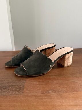 Kate Spade Olive Suede Warren Scalloped Block Heel Mule